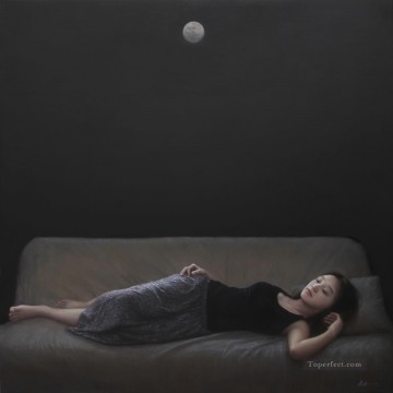 150の主題の芸術作品 Painting - 静けさの夜の反射中国の女の子